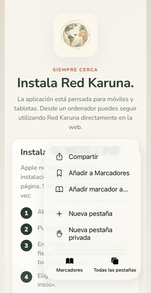 Menú de Safari en iPhone con la opción Compartir visible